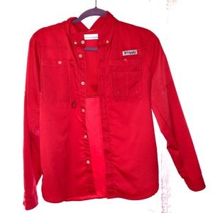 Boys Columbia long sleeve red button up